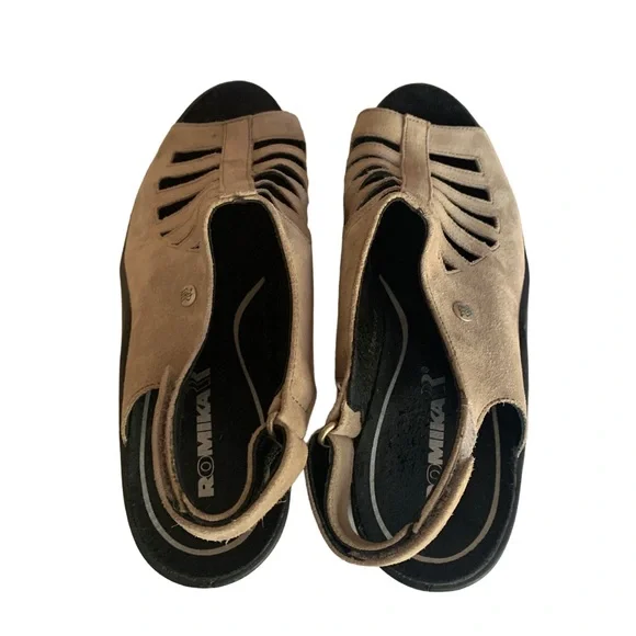 ROMOKA Mokassetta 287 Woman’s Platform Dress Sandal Taupe Size 39 EURO 8-8.5 US - Picture 4 of 13